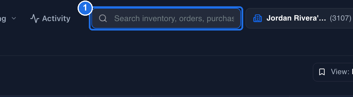 The search box at the top of the page, marked 1